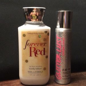 Forever Red lotion&VIctoria Secret glitter spray